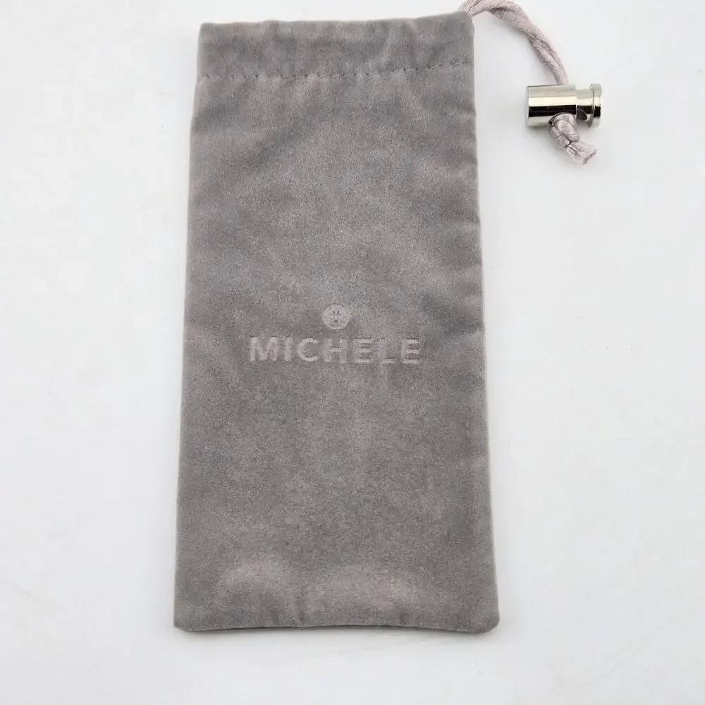 Michele Watch Travel Pouch Dust Bag Gray Velvet Silver Logo Toggle